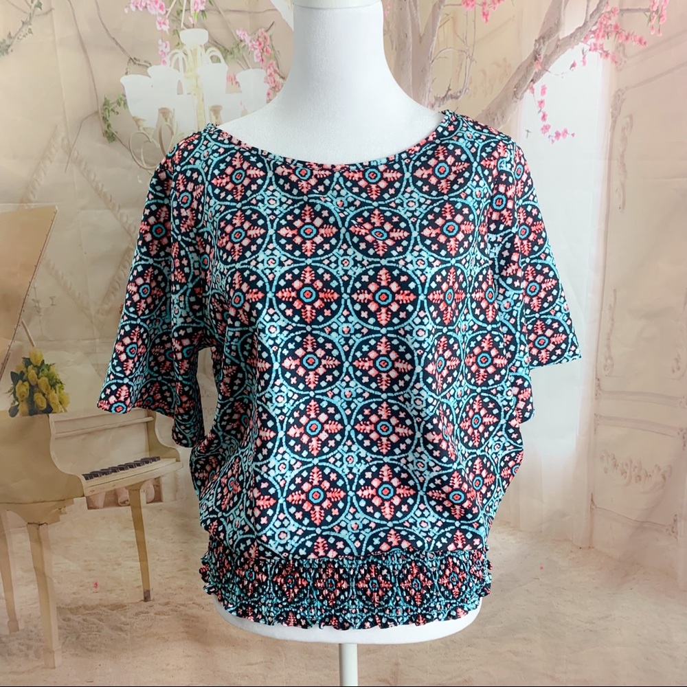 SOLD Michael Kors Graphic Print Elastic Waist Blouse - Picture 1 of 10